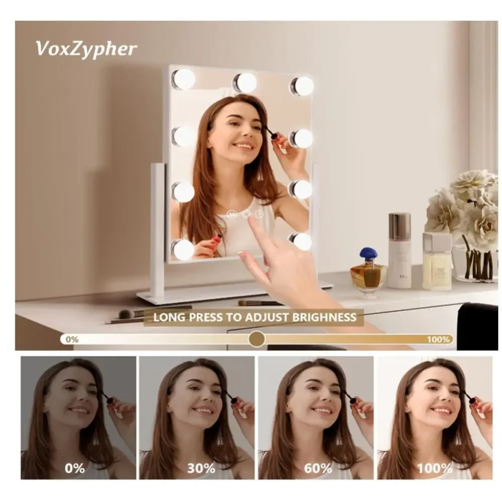 Vanity Mirror 9 LED Bulbs, Touch Control, 3 Colors Light, 360° Rotation